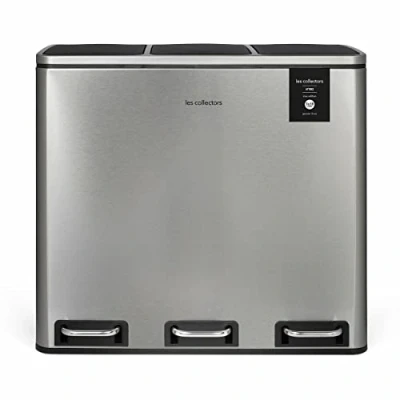 Image de Les Collectors Poubelle de Tri à pédale Inox brossé N982 Capacité 54 L, 3 compartiments 18L, Résistante, Cuisine, Sceaux Amovibles, Recyclage, sélectif, Fermeture Couvercle silencieuse.