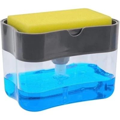 Image de PARENCE. Distributeur de Liquide Vaisselle avec Éponge Intégrée Grande Capacité, Facile d’Utilisation, Pratique, Organiseur Évier Tout en Un, Design Compact pour Cuisine