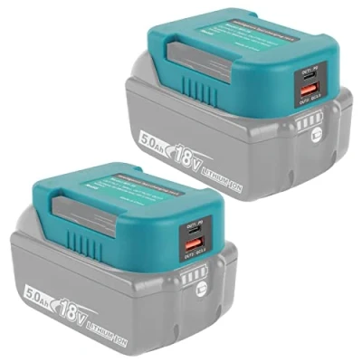 Image de QUPERR 2 Packs Adaptateur de Batterie, Chargeur USB Compatible avec Makita 18V Lithium ION Batterie Double Téléphone Chargement Rapide Type C（Adaptateur Seulement）
