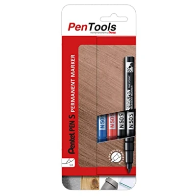 Image de PenTools by Pentel Lot de 4 marqueurs permanents N50S Pointe ogive extra fine (trait 1,0 mm) pour un marquage précis Couleurs assorties