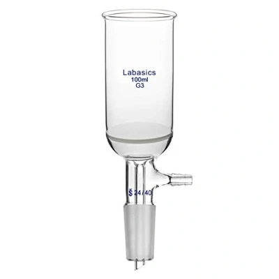 Image de Labasics Verre Borosilicate Entonnoir Buchner Filtre avec Fine Fritte (G3), Diamètre Intérieur 46 mm, Profondeur 80 Filtering Funnel Joint 24/40 et Tube Dentelé Sous Vide (100 ml)
