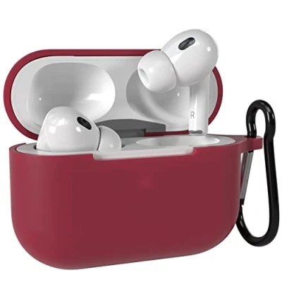 Image de EAZY CASE Étui de protection pour AirPods Pro 2 Coque en silicone bordeaux résistant aux chocs avec mousqueton adapté comme porte clés anti rayures étui antidérapant Airpod 2ème