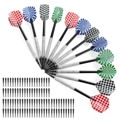 Image de 12 Flechette Pointe Plastique, Fléchettes avec 100 Embouts Remplacement, Durable Set de Flechettes à Souple pour Cible Electronique