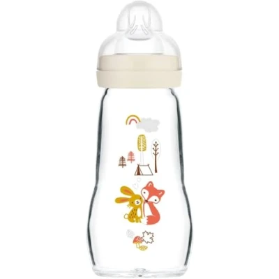 Image de MAM Feel Good Biberon en verre (1 x 260 ml) avec tétine débit moyen Taille 2 Essentiels du nouveau né Biberons à partir de mois Blanc