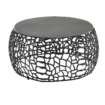 Image de FineBuy Table Basse de Salon Aluminium 66x66x30 cm Ronde Métal Noir Petite Canapé avec Structure en Branches Design d&#039;appoint Style Moderne