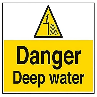 Image de vsafety 66016br r Panneau d&#039;avertissement &quot;Danger Eau Profonde Eau, en plastique rigide, paysage, 600 mm x 450 mm, noir/jaune