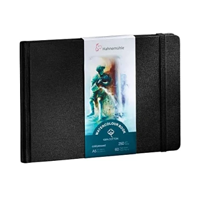 Image de Hahnemühle Watercolour Book 100% coton, 250 g/m², mat, encollé en surface, 30 feuilles/60 pages, livre d&#039;aquarelle (A5 format paysage)