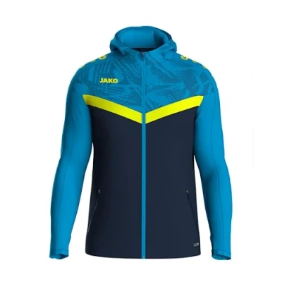 Image de JAKO Kapuzenjacke Iconic Veste à Capuche, Bleu Marine/Bleu Jaune Fluo, L Hommes
