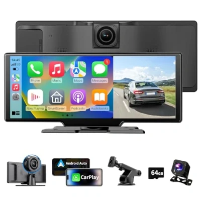Image de Écran Carplay sans Fil 4K 10,26 Pouces pour Voiture Android Carplay,écran de avec AUX/FM,Caméra embarquée,caméra recul,Lien Miroir,Bluetooth,Navigation Tous Les véhicules