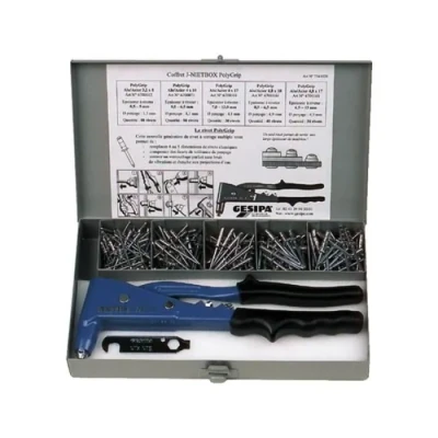 Image de Pince à riveter GESIPA NTX + 230 rivets multiserrage en coffret métal Bleu