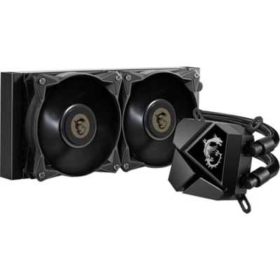 Image de MSI MAG CORELIQUID P240 AIO CPU Liquid Cooler Discreet Piano Black, Integrated Radiator Pump, Split Flow Water Cooling, Evaporation Proof Tubing, Easy to Install AMD &amp; Intel Compatible