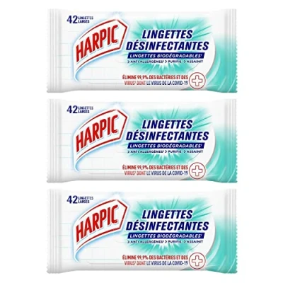Image de HARPIC Lot de 3 Sachets 42 Lingettes Extra large (=84 Normales) Désinfectantes