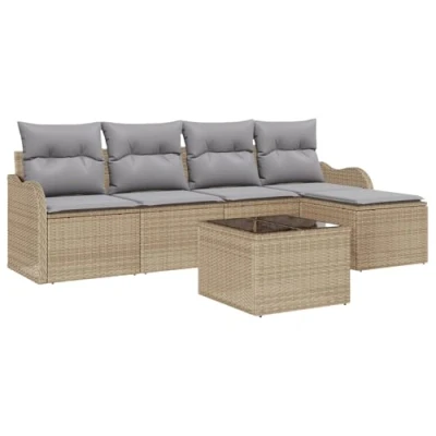 Image de Ensemble de Canapé jardin 6 pièces avec coussins en rattan poly noir, 2 places 3345670