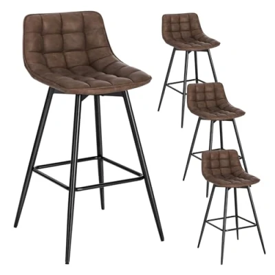 Image de WOLTU 4 X Tabouret de Bar Bistro Chaise Assise rembourrée en Similicuir avec Pieds et Repose métal,Brun BH249br