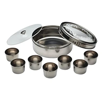 Image de Kitchen World of Flavours Masala Dabba Spice Box Set de Rangement avec 7 Contenants et Double Couvercle
