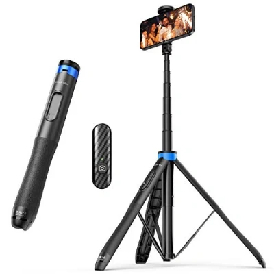 Image de ATUMTEK 51&#039;’ Perche Selfie Trépied, Stick avec Aluminium Résistant et Pieds Antidérapants Trépied Smartphone TikTok pour iPhone Android, Enregistrement Vidéo, Streaming en Direct