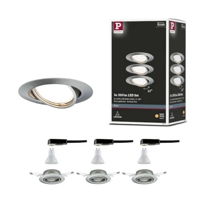 Image de Paulmann 93420 LED Base Rond INCL. 3x5W projecteurs Acier brossé Spot métal Lampe encastrée 3000 K GU10, 13.5 W