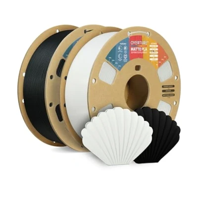 Image de OVERTURE Filament PLA Matte 1.75mm, 2kg(4,4lbs) Neatly Wound Surface Mate Filaments pour Imprimante 3D FDM, Précision dimensionnelle +/ 0,02 mm (Noir+ Blanc)