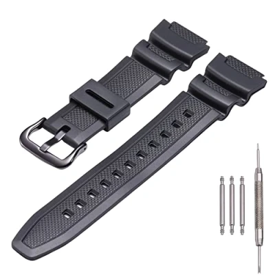 Image de MCXGL Bracelet de montre rechange en résine naturelle pour Casio AE 1200 SGW 300H MRW 200H W 735H caoutchouc étanche, Boucle noire, 18mm, 2