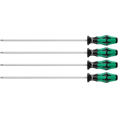 Image de Wera 367/4 TORX HF extra lang 05028074001 Jeu de tournevis Kraftform Plus avec Fonction retenue 4 pièces, Vert
