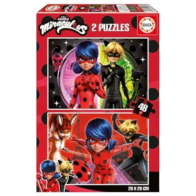 Image de Educa Miraculous Ladybug Ensemble de 2 Puzzles pour Enfants avec 48 pièces. Mesure: 28 x 20 cm. Recommandé 4 Ans (19968)