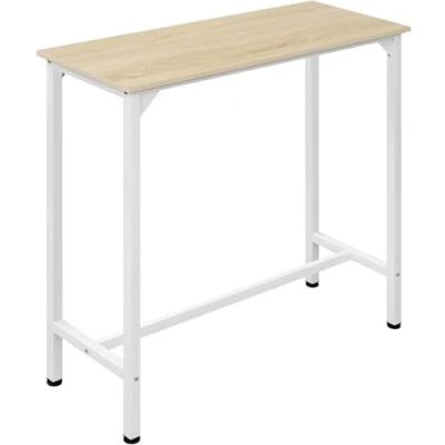 Image de EUGAD Table de Bar, d&#039;Appoint Haute, Console Étroite, Rectangulaire, Style Industriel, pour Couloir, Entrée, Cuisine, Salon, en Bois d&#039;Ingénierie+Métal, Chêne Clair + Blanc
