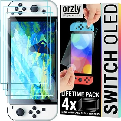 Image de Orzly Verre Trempé Protection compatible pour Nintendo Switch OLED model 2024 console, Film Protecteur D&#039;écran 4 Pièces