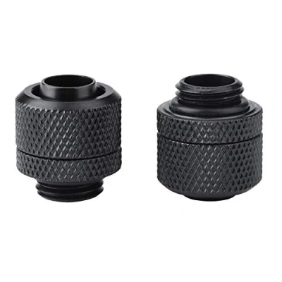 Image de Raccord de compression à refroidissement par eau 2PCS G1 / 4 fils tube flexible en laiton deux contacts pour PC(Noir)