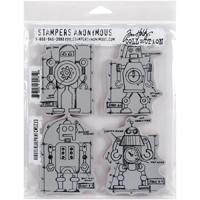 Image de emboutisseurs Anonymous AGW Robots Blueprint monté sur Plastique, Tampon, Gris