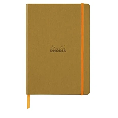 Image de RHODIA 117476C Carnet Souple Or A5 14,8 x 21 cm Pointillés Dot 160 pages Papier Clairefontaine Ivoire 90 g/m² Marque Page, Fermeture Élastique Couverture Simili Cuir