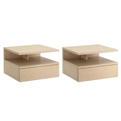 Image de HOMCOM Lot de 2 Tables Chevet murales Nuit tiroir Coulissant, Niche, Plateau en Bois Aspect chêne Clair et Noir