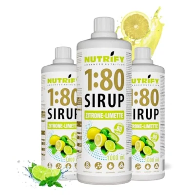 Image de NUTRIFY Vital Fitness Drink Lot de 3 sirops 1:80 x 1 L Citron vert, boisson concentrée avec vitamines et carnitine sans sucre Pour 240 litres sportive faible en calories 1000
