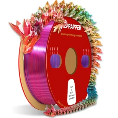 Image de RepRapper Filament PLA 1,75 mm Soie Tricolore Silk Tri color pour Imprimante 3D Multicolore Coextrusion +/ 0,03 1kg (2,2 lbs) Bobine, Rouge &amp; Or Bleu