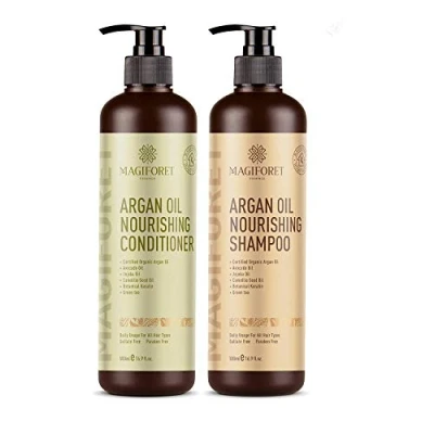 Image de Argan Oil Shampoo and Conditioner Set (2 x 16.9 Oz) MagiForet Organic &amp; Sulfate Free Volumizing Moisturizing (Sets)