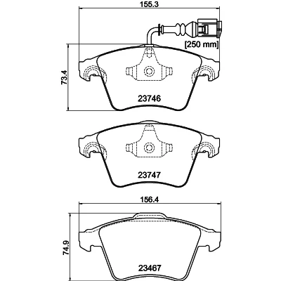 Image de HELLA 8DB 355 011 171 Jeu de plaquettes frein avec contact du palpeur d&#039;usure intégré VOLKSWAGEN: Transporter 5, 6, 5 Bus