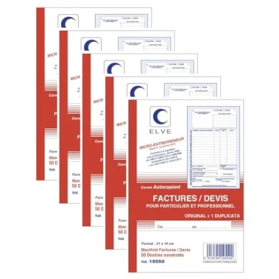 Image de ELVE Manifold AUTO ENTREPRENEUR Facture/Devis 21 x 14 cm Vertical 50 dupli