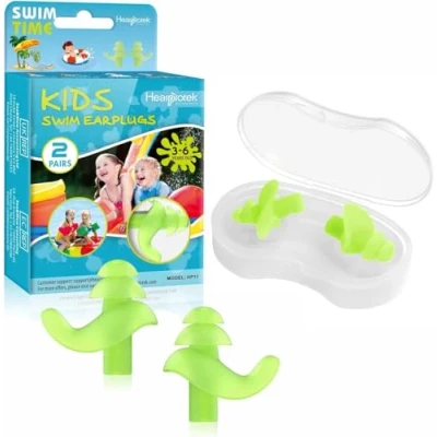 Image de Hearprotek Bouchons d&#039;oreille de Natation, 2 Paires imperméables en Silicone réutilisables pour Piscine Mer Bain Natation &amp; Sports Aquatiques Taille Enfant (Vert)