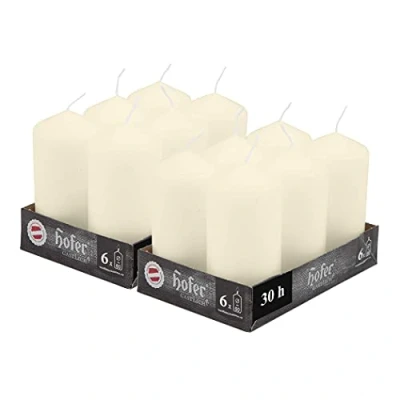 Image de Hofer Bougies Pilier 12 pièces 30 Heures de Combustion Ivoire 6 cm x Cire Non parfumée, sans Gouttes, Longue durée, qualité UE