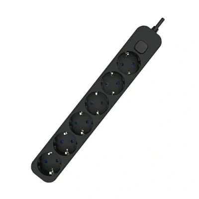 Image de Base Noire Multiple avec Interrupteur + 6 Prises Schuko et câble de 1,5 m