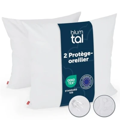 Image de Blumtal Protege Oreiller 80 x 80cm Lot De 2 Imperméable Housse Coussin avec Fermeture Éclair Anti acariens Certifié Oeko Tex® 100