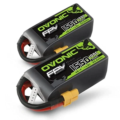 Image de OVONIC Lipo Batterie 4s 100C 1550mAh 14.8V FPV avec Connecteur XT60 pour RC Avion Drone Quadcopter (2pcs