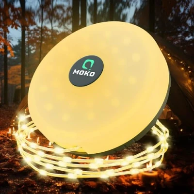 Image de MoKo Guirlande Lumineuse Extérieure de Camping, 3 en 1 Escamotable Portative avec 8 Modes d&#039;Éclairage Lanterne à Étanche Durable pour Tente Camping Vacances Décoration
