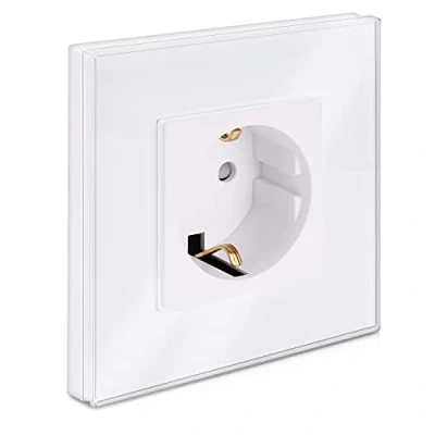 Image de Navaris Prise de courant Schuko murale avec terre encastrable design cadre en verre électrique standard blanche