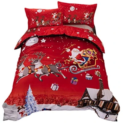Image de Shamdon Home Collection Ensemble de draps Housse Couette très Doux Joyeux Noël 3 pièces Comprenant 1 Couette, 2 taies d&#039;oreiller, Un Cadeau