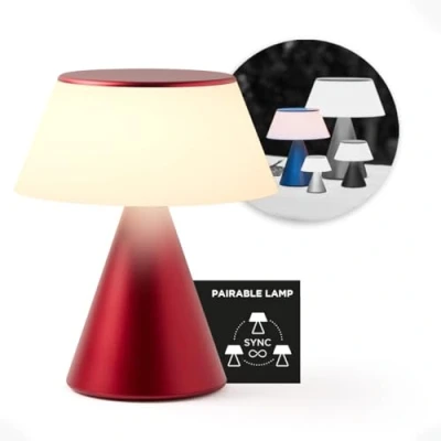 Image de Lexon lampe de chevet LED LUMA L, Grande table sans fil tactile avec variateur d&#039;intensité et synchronisation multi lampes, 9 couleurs lumière rechargeable Rouge Sombre