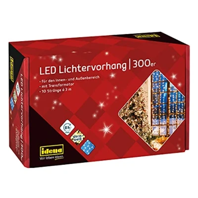 Image de Idena 31856 Rideau lumineux à 300 LED en blanc chaud, avec minuterie de 8 heures et transformateur, environ 3 x m, pour l&#039;intérieur l&#039;extérieur, comme décoration les fêtes, Noël...