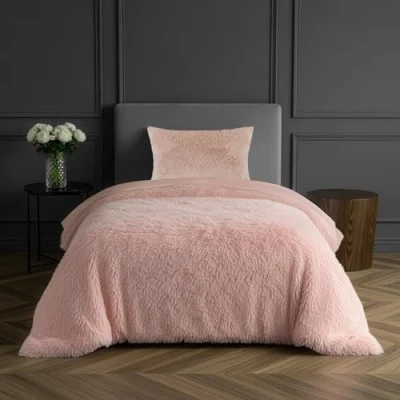 Image de Sleepdown Parure de lit Luxe en Polaire à Poils Longs Super Douce, Facile d&#039;entretien, avec Housse Couette et taie d&#039;oreiller 1 Place (135 x 200 cm) Rose pâle