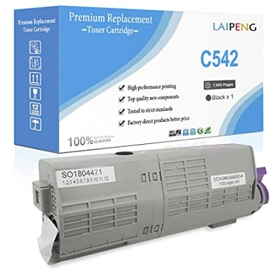 Image de Cartouche de Toner Compatible C542 C532 MC563 MC573 Noir 7000 Pages pour Imprimantes OKI Okidata C532dn C542dn MC563dn MC573dn