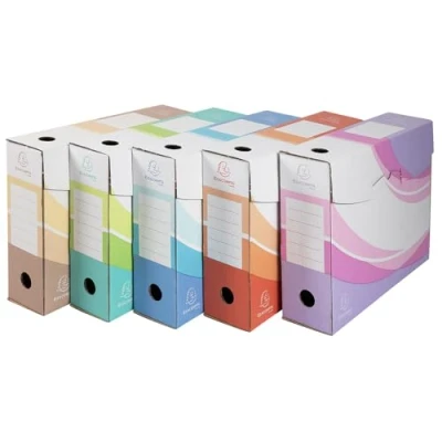 Image de Exacompta Réf. 79530E 8 lots de 5 boîtes archive en intérieur kraft Dos 80 mm Dimensions 25 x 35 cm A4 Couleurs assorties, beige, bleu, rose, rouge et vert Livrées à plat