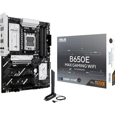 Image de ASUS B650E Max Carte mère WiFi de Jeu AMD AM5 (ATX, DDR5, PCIe 5.0, 3X M.2, Wi FI 6E, Realtek 2,5 GB Ethernet, DisplayPort, HDMI, BIOS Flashback, Aura Sync)